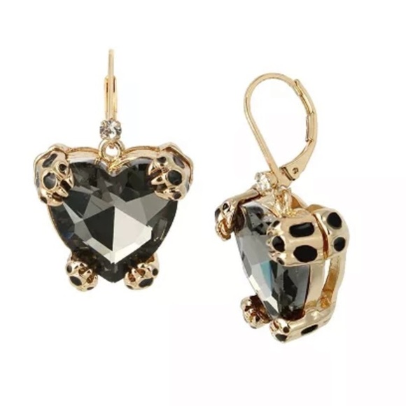 Betsey Johnson Leopard Claw Black Heart Drop Earrings New - Picture 1 of 5